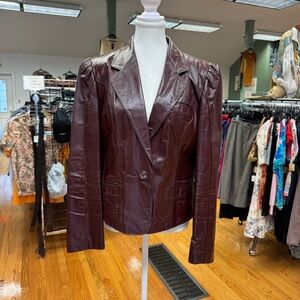Vintage Wilson’s Women's Burgundy Leather Blazer with Puff Sleeves